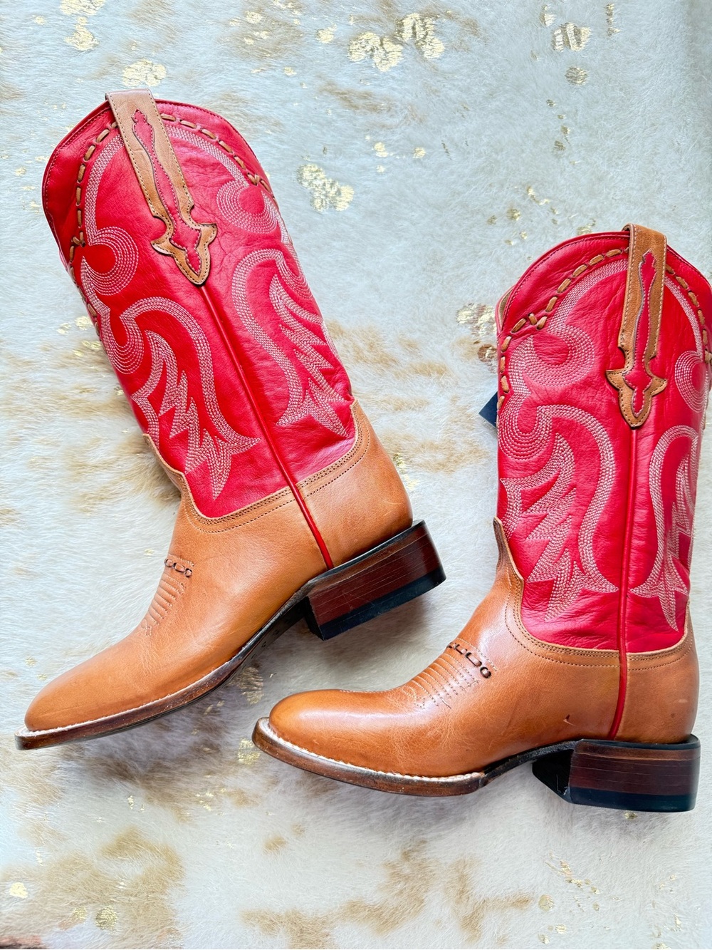 Lucchese Two-Tone Red and Tan Western Boots